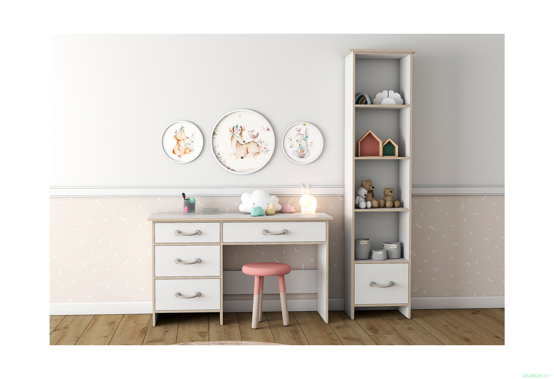 Fotografia 2 - Písací stôl biely, vložky sonoma Kosmo Idczak meble