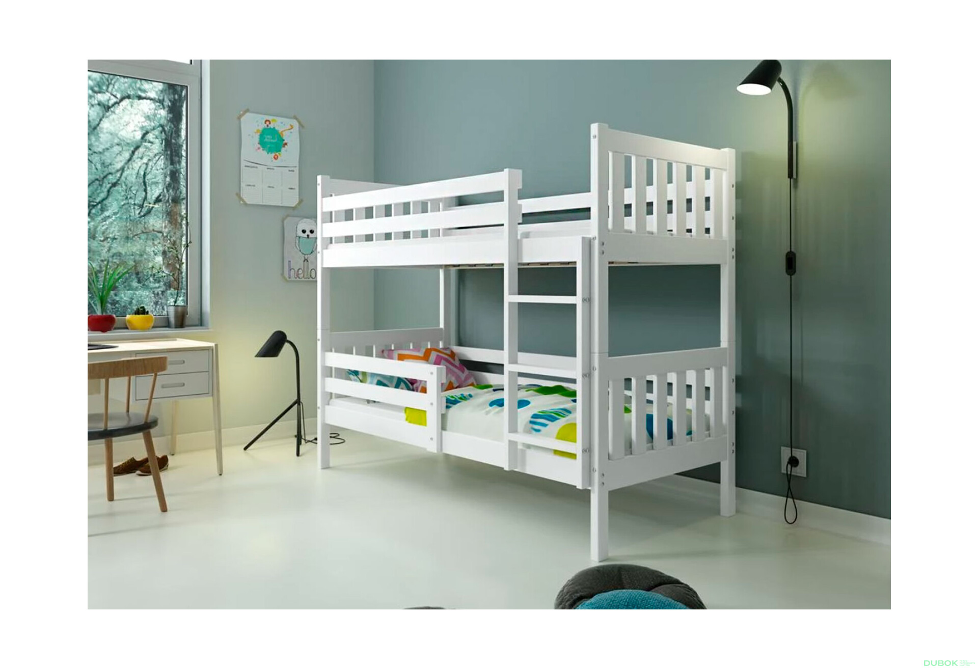 Fotografia 4 - Poschodová posteľ Carino biele 90x200 cm s roštom, matracom