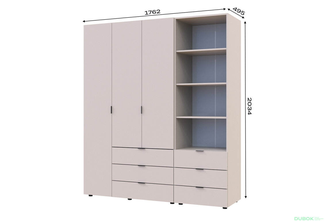 Fotografia 7 - Skriňa 3D s regálom s zásuvkami Gelar 176.2 cm kašemír