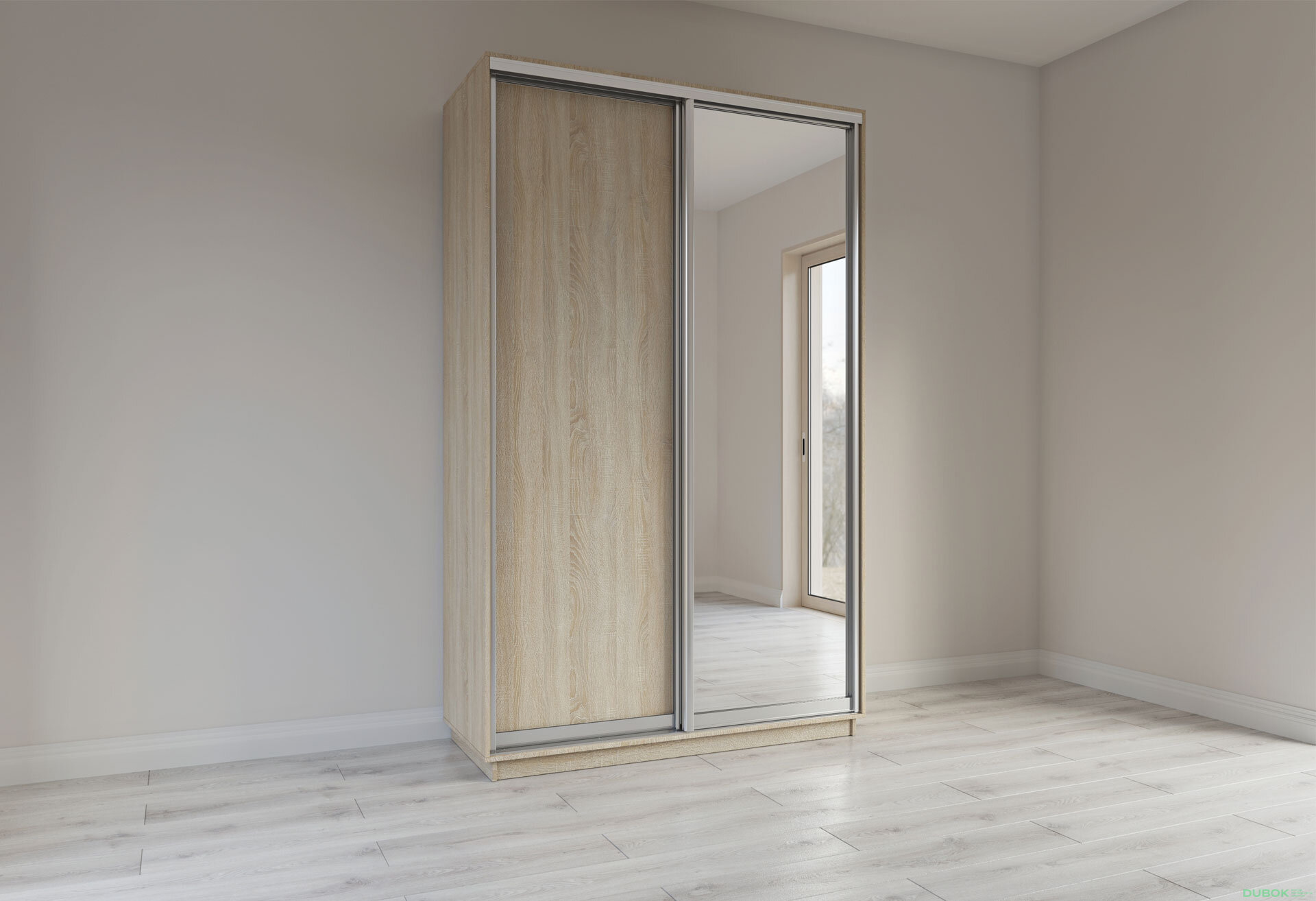 Fotografia 3 - Skriňa s posuvnými dverami 2200x1400x600 1DTD 1 Zrkadlo dub sonoma, profil strieborný