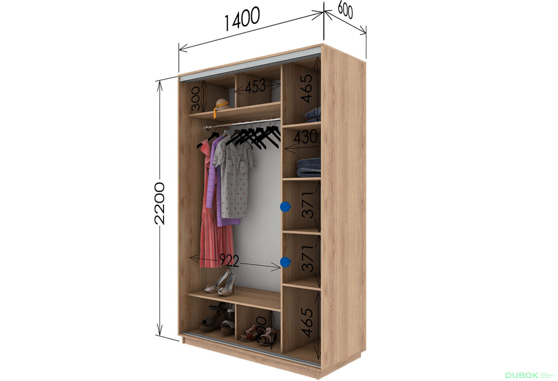 Fotografia 4 - Skriňa s posuvnými dverami 2200x1400x600 1DTD 1 Zrkadlo dub sonoma, profil strieborný