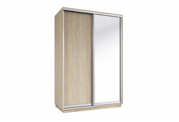 Skriňa s posuvnými dverami 2200x1400x600 1DTD 1 Zrkadlo dub sonoma, profil strieborný