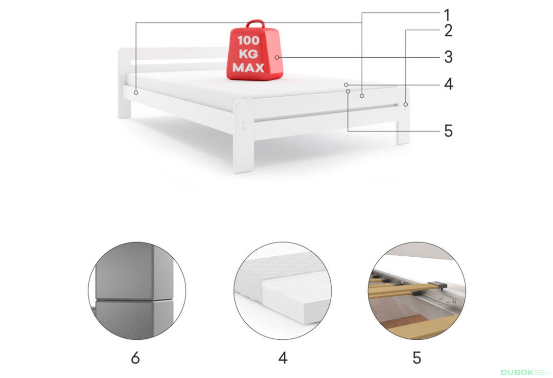 Posteľ Dallas borovica 120x200 cm s roštom, matracom - Fotografia 4 Fotografia 4 - Posteľ Dallas borovica 120x200 cm s roštom, matracom