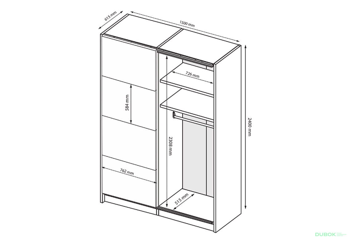 Fotografia 9 - Skriňa s posuvnými dverami 1.5х2.4m (Dvere kašmírový lesk) Lori