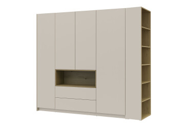 Skriňa Dale 4D + Regál otvorený Kašmír/Dub artisan