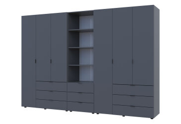 Skriňa šesťdverová s regálom s zásuvkami Gelar 292.4 cm grafit