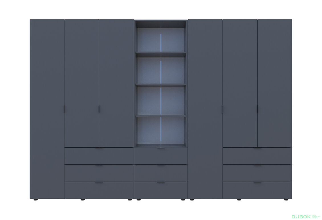 Fotografia 3 - Skriňa šesťdverová s regálom s zásuvkami Gelar 292.4 cm grafit