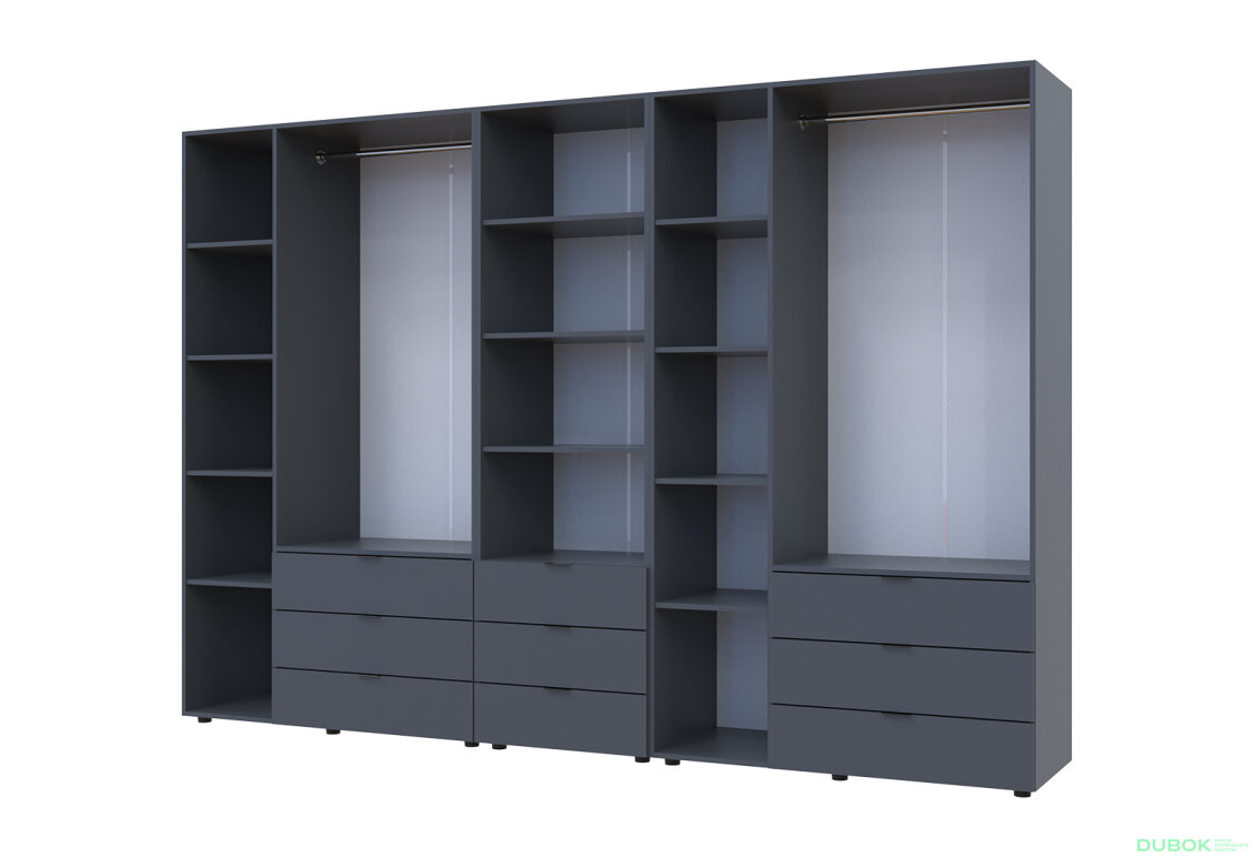 Fotografia 6 - Skriňa šesťdverová s regálom s zásuvkami Gelar 292.4 cm grafit