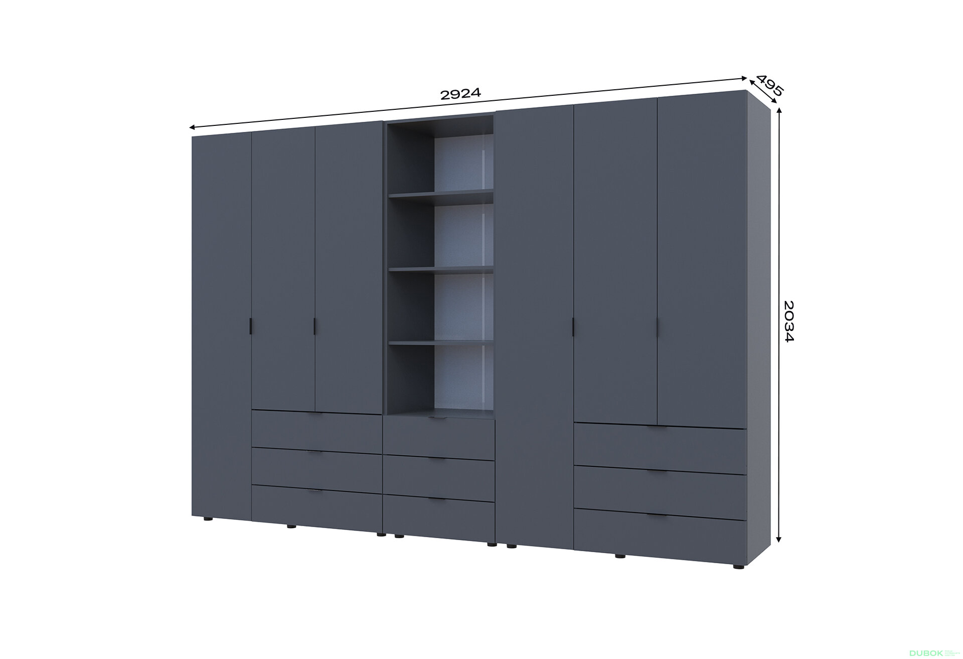 Fotografia 7 - Skriňa šesťdverová s regálom s zásuvkami Gelar 292.4 cm grafit