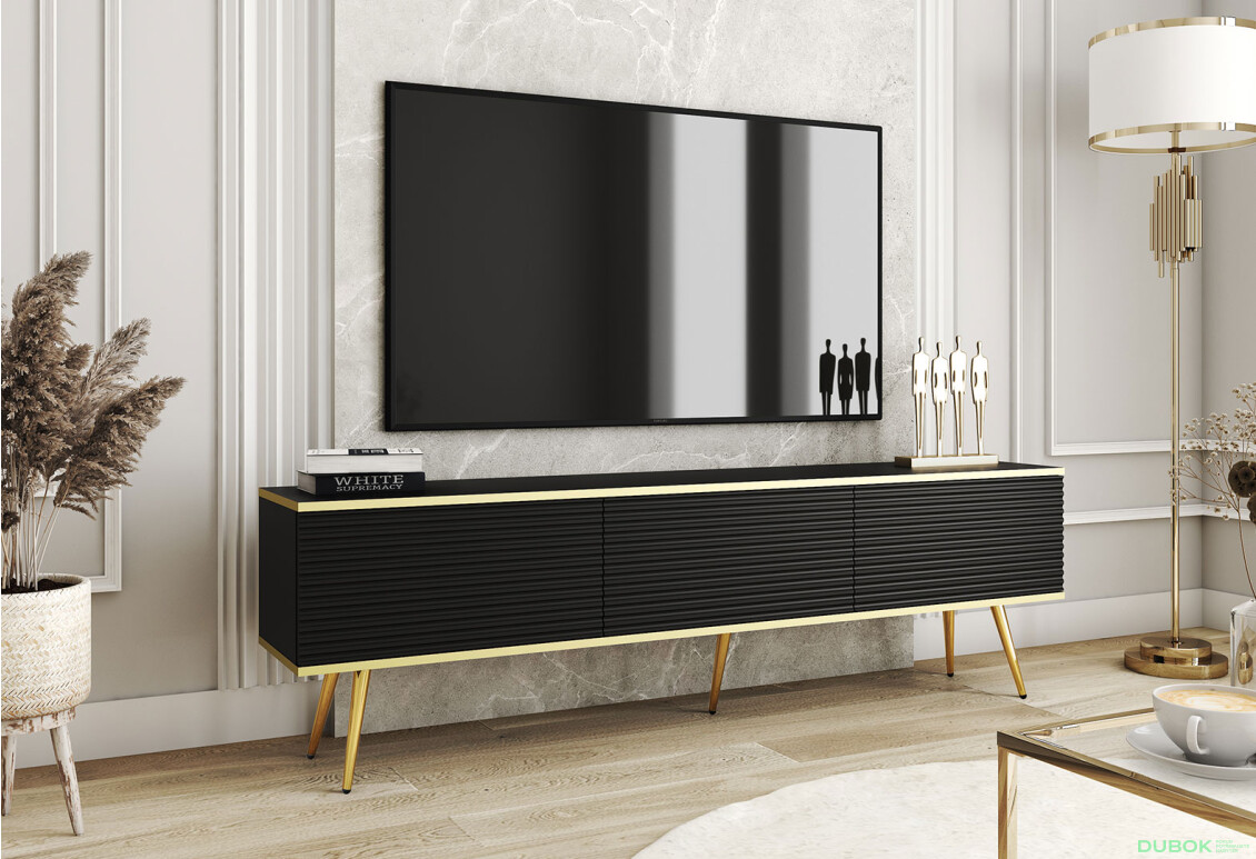 Fotografia 3 - TV stolík RTV 175 MDF čierny, zlaté nohy Oro