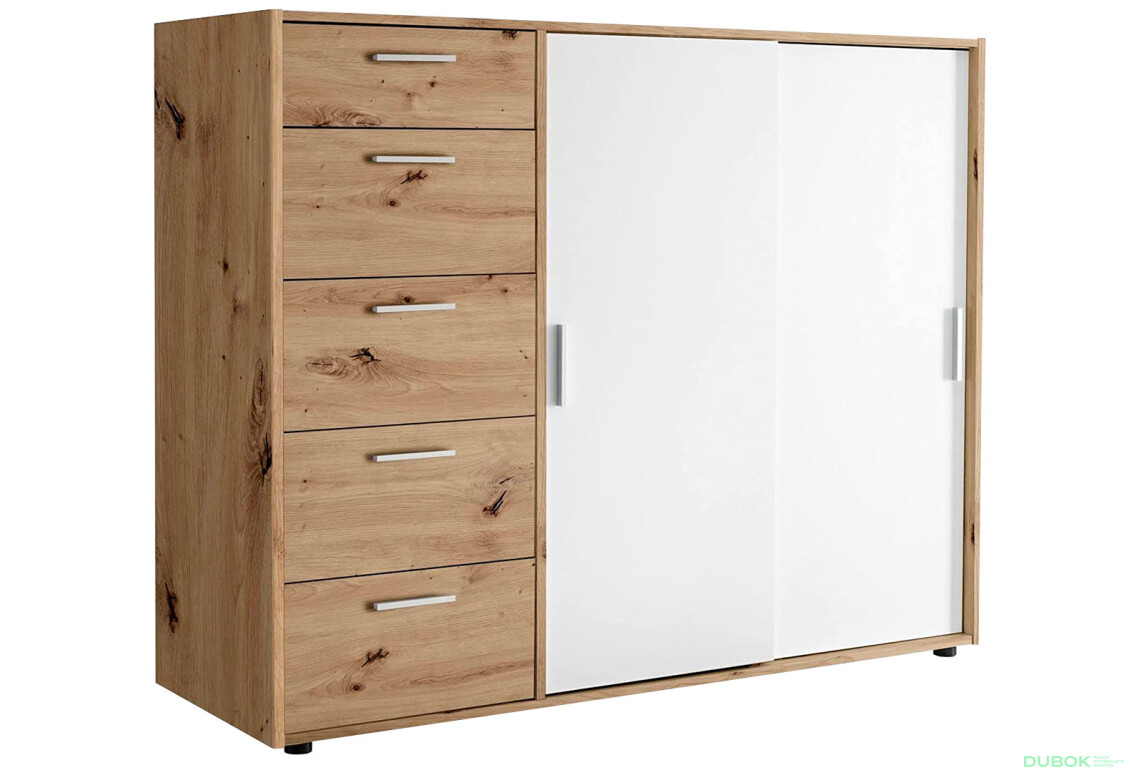 Komoda Case 2dv 5šx (Biela / Dub artisan)