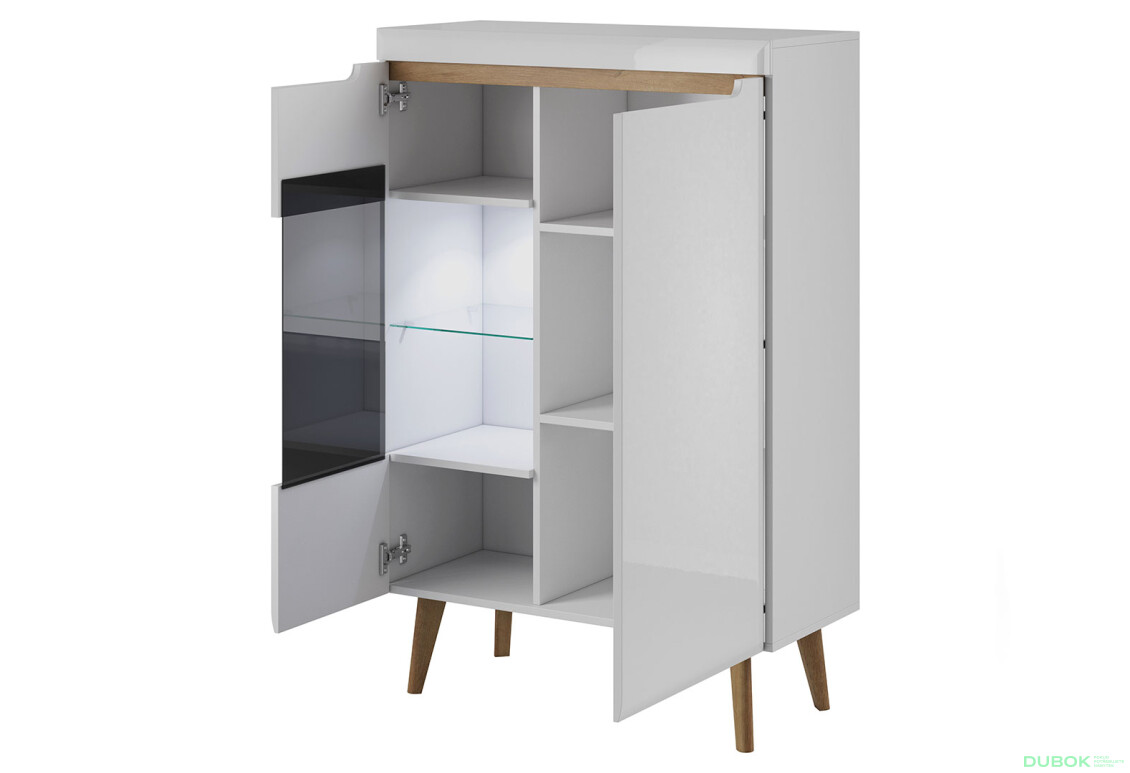 Vitrína NWT90 Nordi biela / biely lesk - Fotografia 2 Fotografia 2 - Vitrína NWT90 Nordi biela / biely lesk