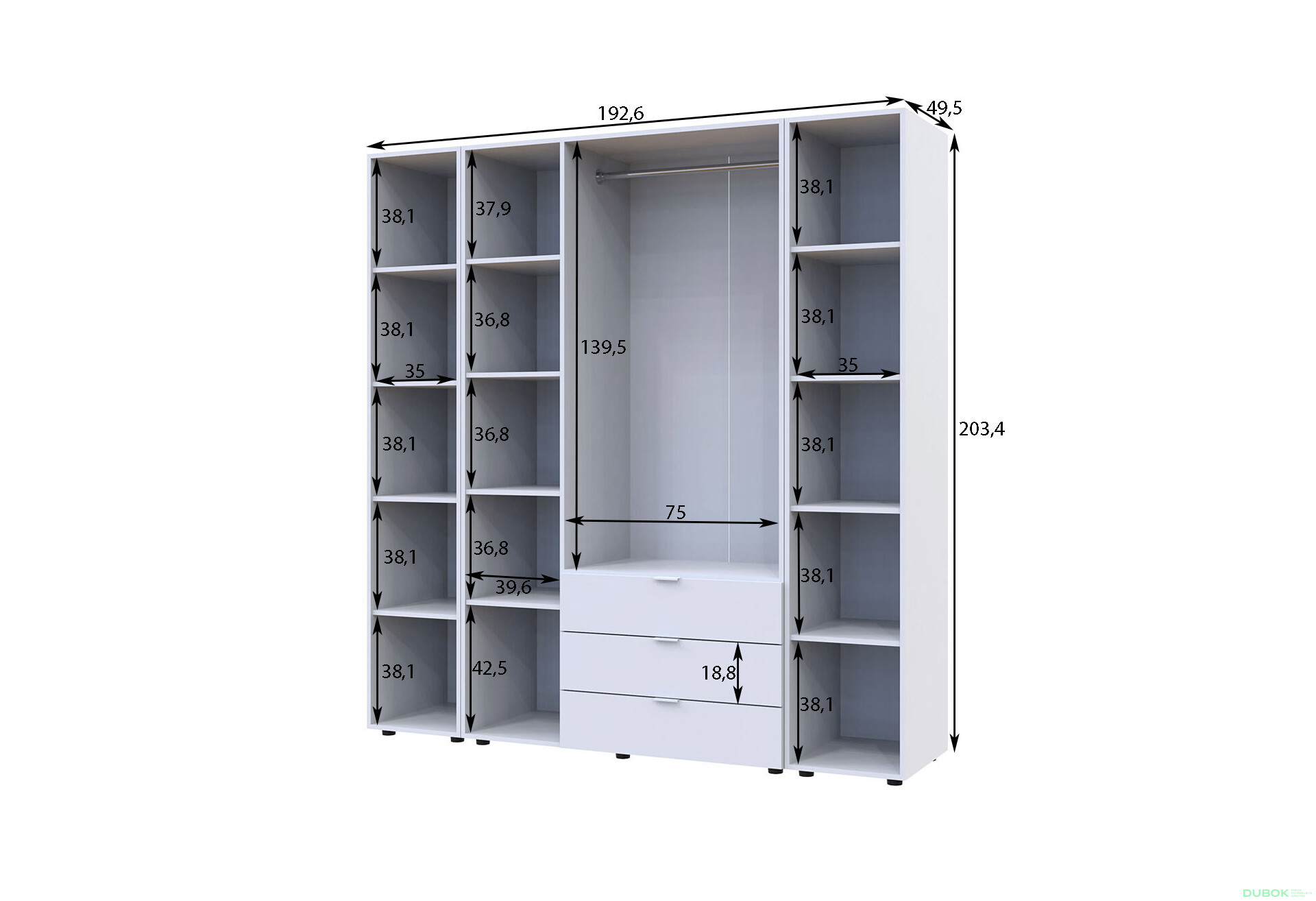 Skriňa trojdverová s 2 regálmi Gelar 192.6 cm Grafit - Fotografia 5 Fotografia 5 - Skriňa trojdverová s 2 regálmi Gelar 192.6 cm Grafit