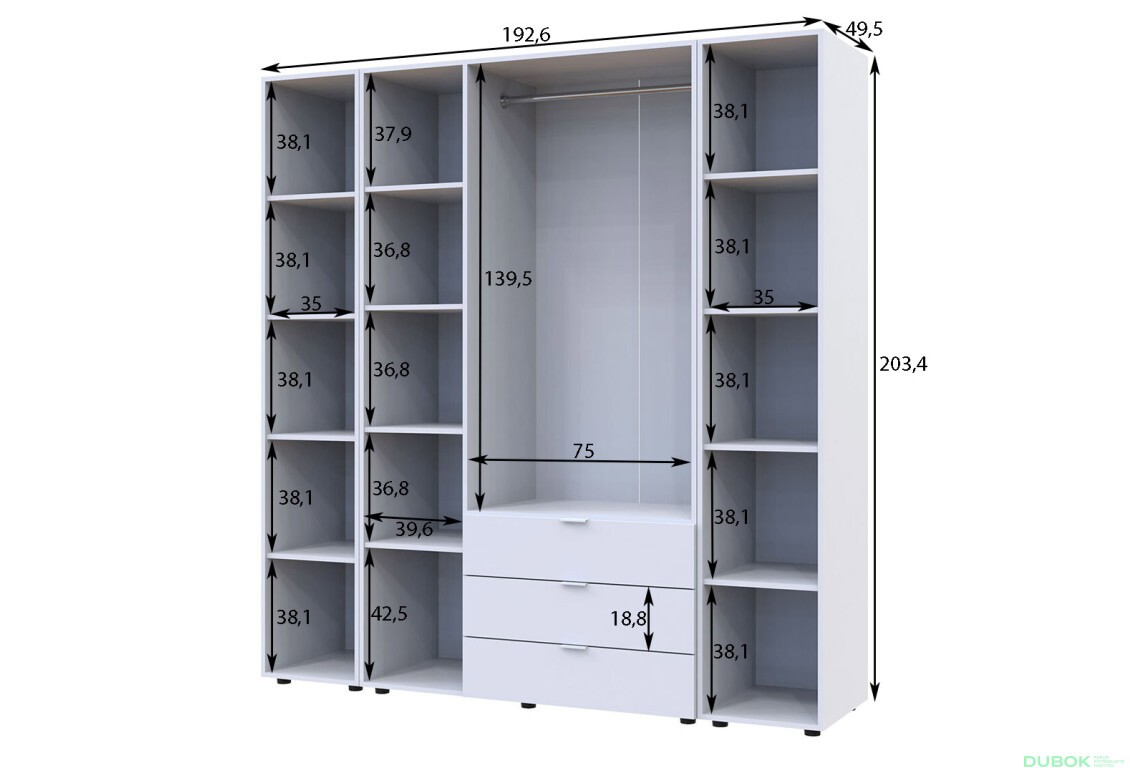 Skriňa trojdverová s 2 regálmi Gelar 192.6 cm Grafit - Fotografia 5 Fotografia 5 - Skriňa trojdverová s 2 regálmi Gelar 192.6 cm Grafit