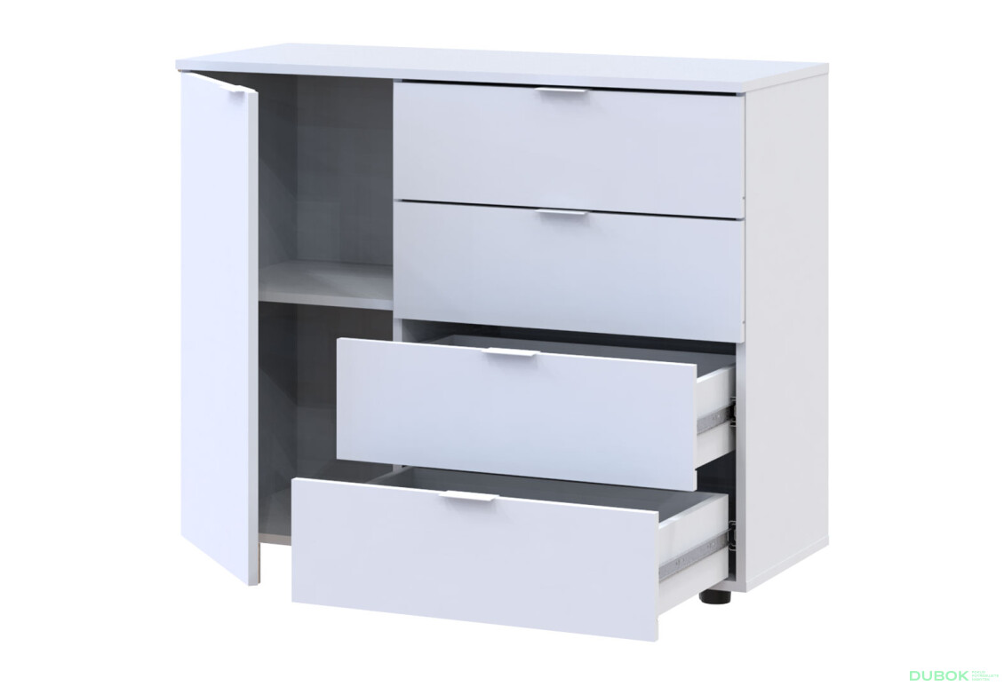Komoda s dvierkami a 4 zásuvkami GC1 100 cm Gelar Biela - Fotografia 3 Fotografia 3 - Komoda s dvierkami a 4 zásuvkami GC1 100 cm Gelar Biela