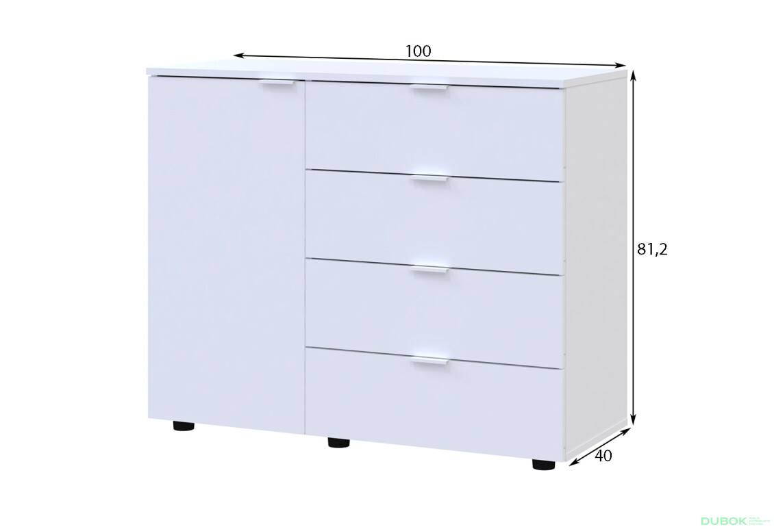 Komoda s dvierkami a 4 zásuvkami GC1 100 cm Gelar Biela - Fotografia 4 Fotografia 4 - Komoda s dvierkami a 4 zásuvkami GC1 100 cm Gelar Biela