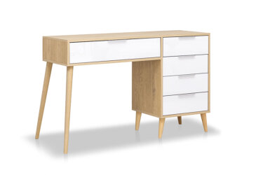 Toaletný stolík 5-dielny lesklý biely / dub cremona Olívia