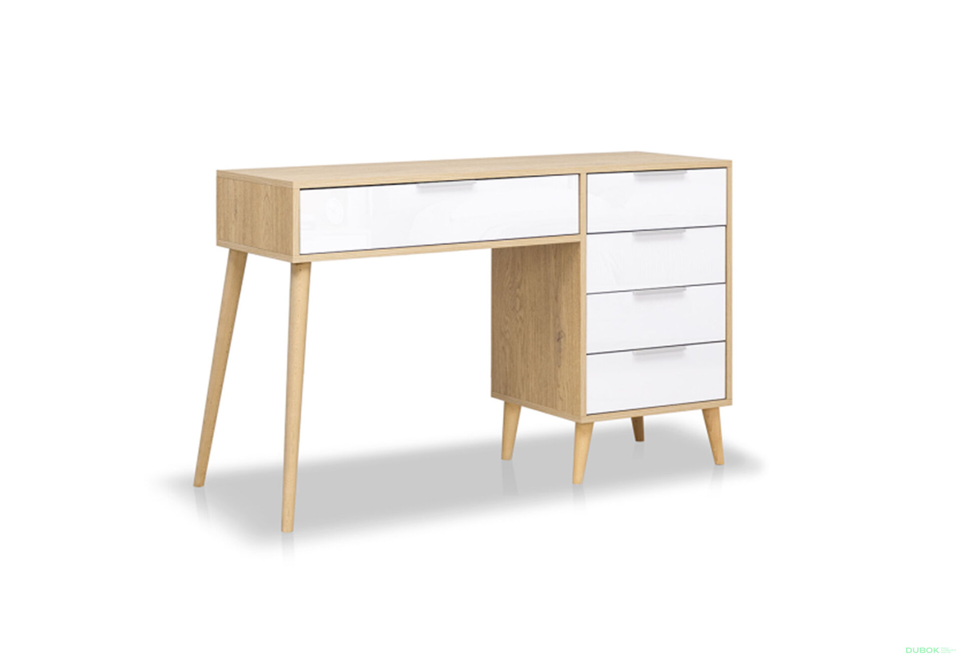 Fotografia 1 - Toaletný stolík 5-dielny lesklý biely / dub cremona Olívia