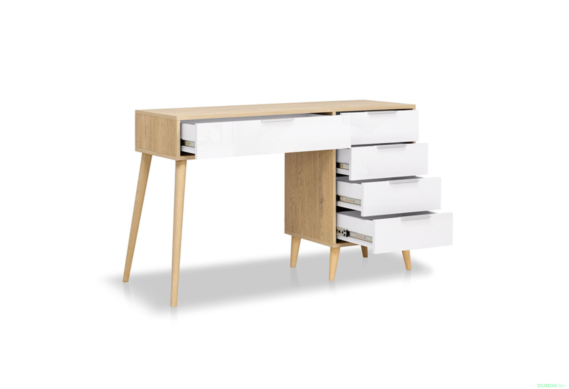 Fotografia 3 - Toaletný stolík 5-dielny lesklý biely / dub cremona Olívia