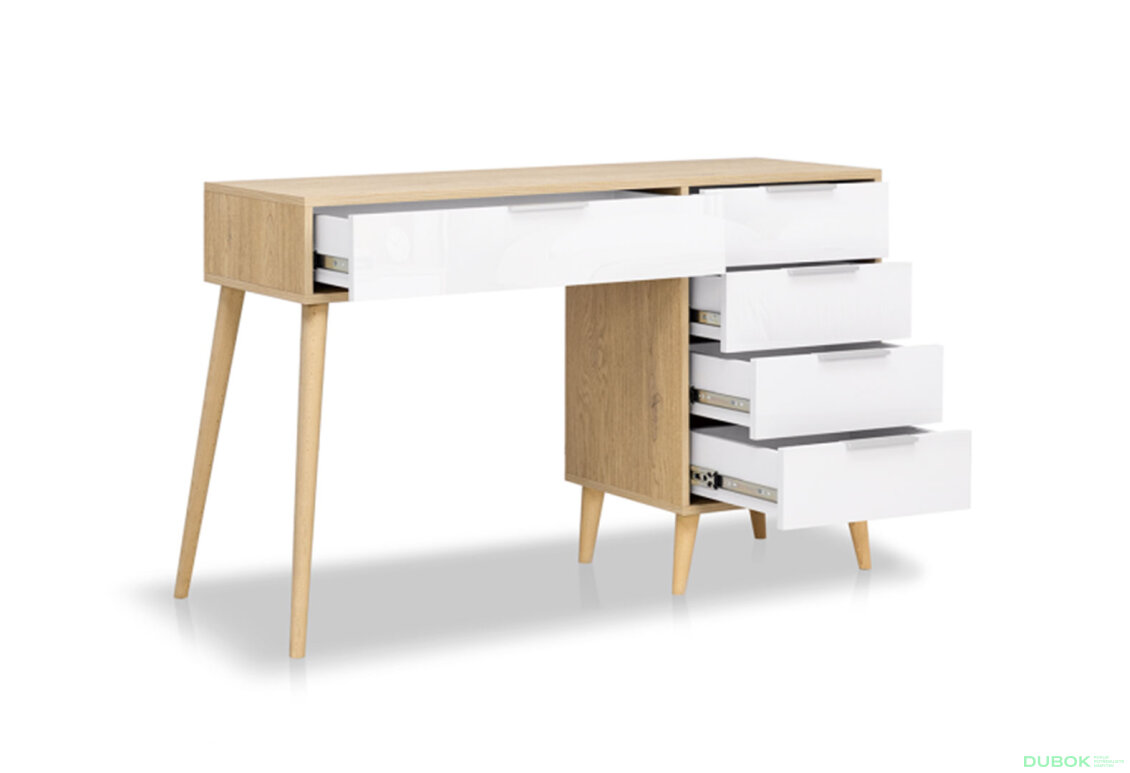 Fotografia 3 - Toaletný stolík 5-dielny lesklý biely / dub cremona Olívia