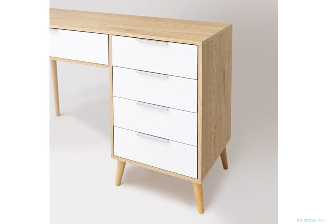 Fotografia 5 - Toaletný stolík 5-dielny lesklý biely / dub cremona Olívia