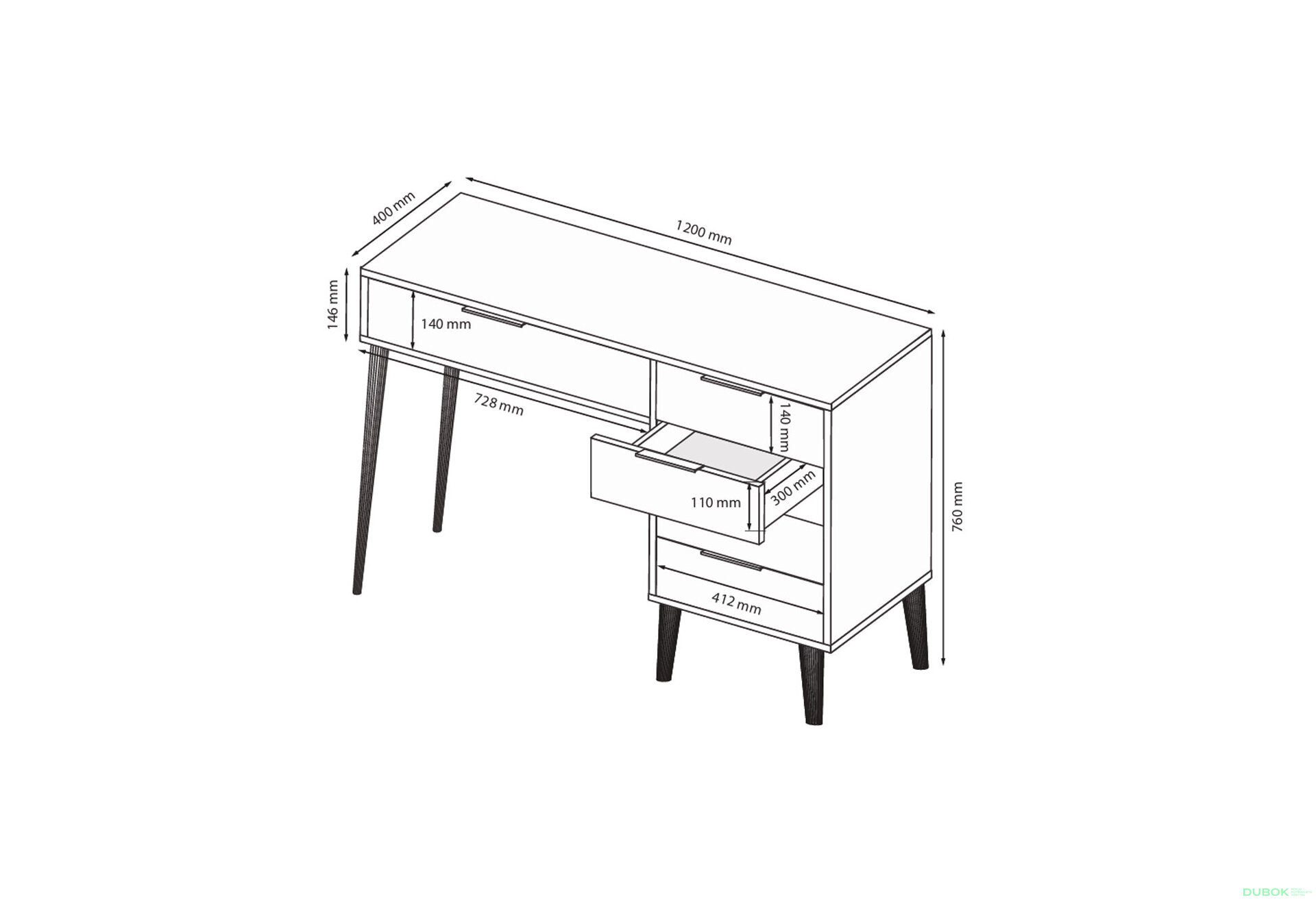 Fotografia 8 - Toaletný stolík 5-dielny lesklý biely / dub cremona Olívia