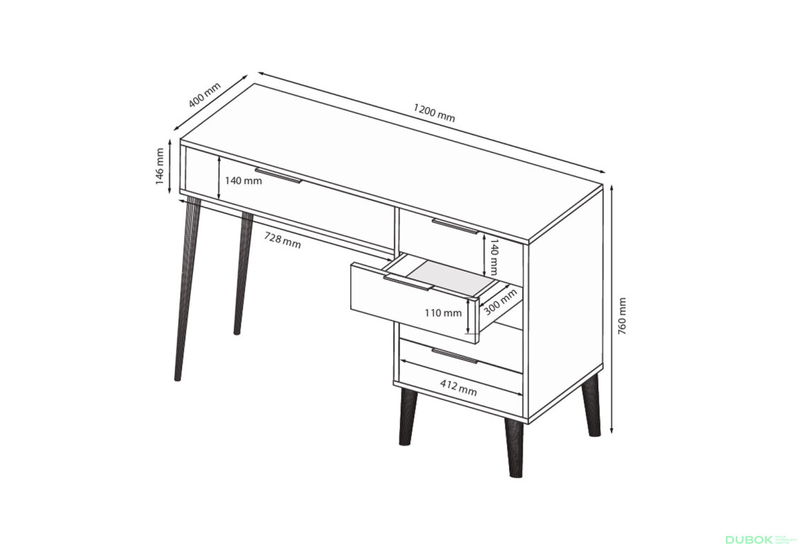 Fotografia 8 - Toaletný stolík 5-dielny lesklý biely / dub cremona Olívia