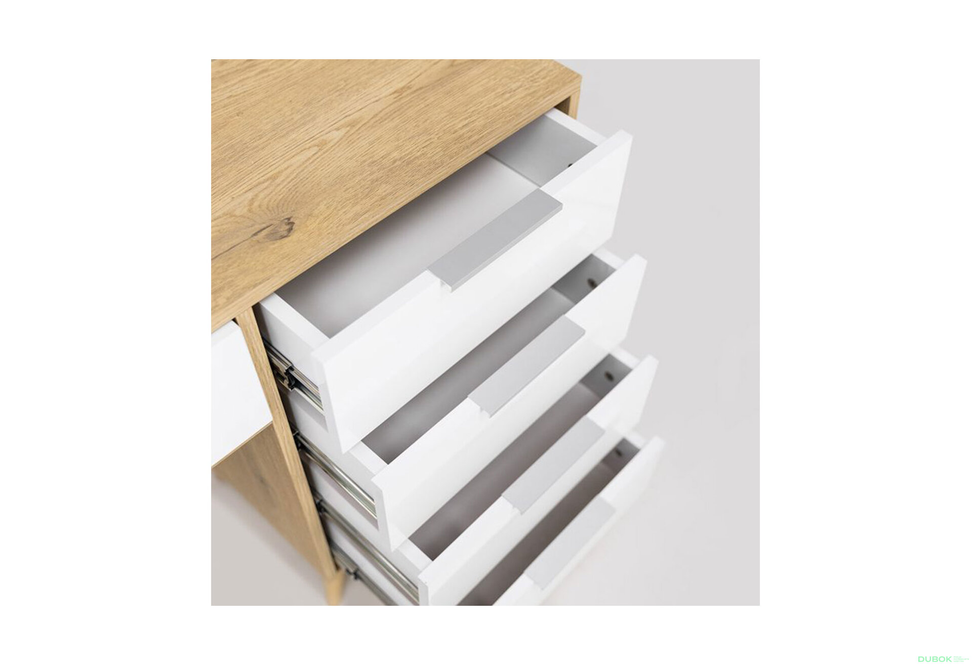 Fotografia 7 - Toaletný stolík 5-dielny lesklý biely / dub cremona Olívia