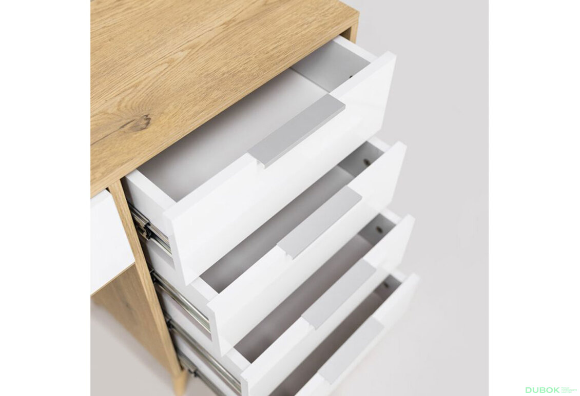 Fotografia 7 - Toaletný stolík 5-dielny lesklý biely / dub cremona Olívia