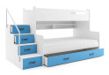 Poschodová posteľ Max 3 biele / modrý 80x200 / 120x200 + zásuvka, s roštom, matracom - Fotografia 1 Fotografia 1 - Poschodová posteľ Max 3 biele / modrý 80x200 / 120x200 + zásuvka, s roštom, matracom