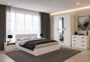 Komplet s 3-dverovou skriňou, posteľ 160x200 cm, nymfea alba Viva
