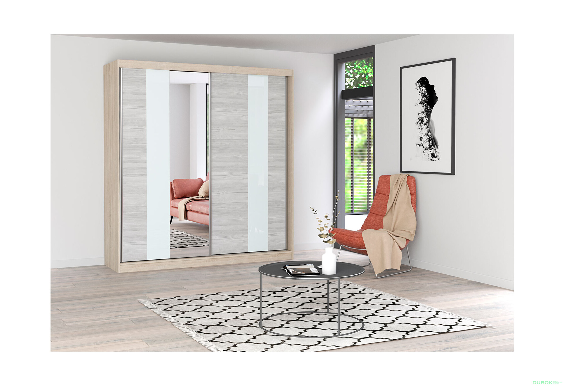 Fotografia 3 - Skriňa Multi 32, 203 dub sonoma + fasáda kathult + lacobel + zrkadlo