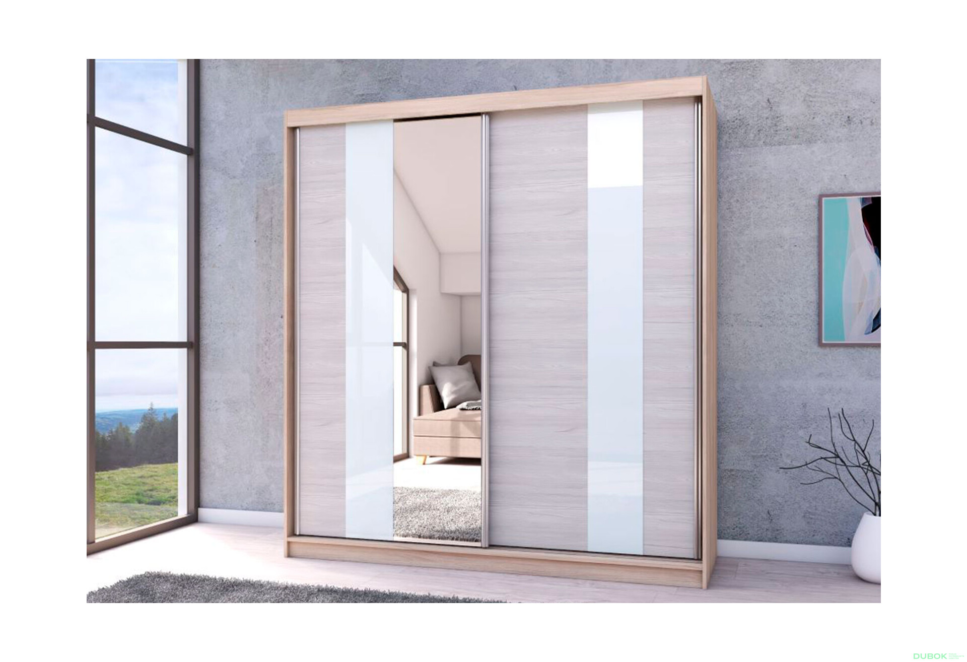 Fotografia 2 - Skriňa Multi 32, 203 dub sonoma + fasáda kathult + lacobel + zrkadlo