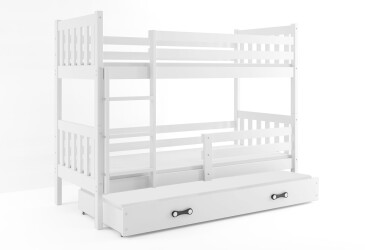 Poschodová posteľ Carino pre tri osoby biele, zásuvka biela 80x190 cm s roštom, matracom