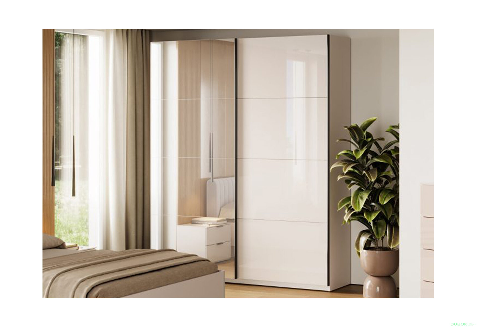 Fotografia 2 - Skriňa s posuvnými dverami 1.5х2.4m (Dvere kašmírový lesk/Zrkadlo) Lori