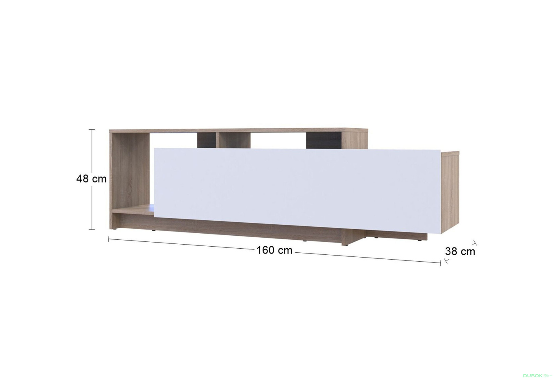 Fotografia 3 - TV stolík U2 dub sonoma / biely drevotrieska 160x38x48