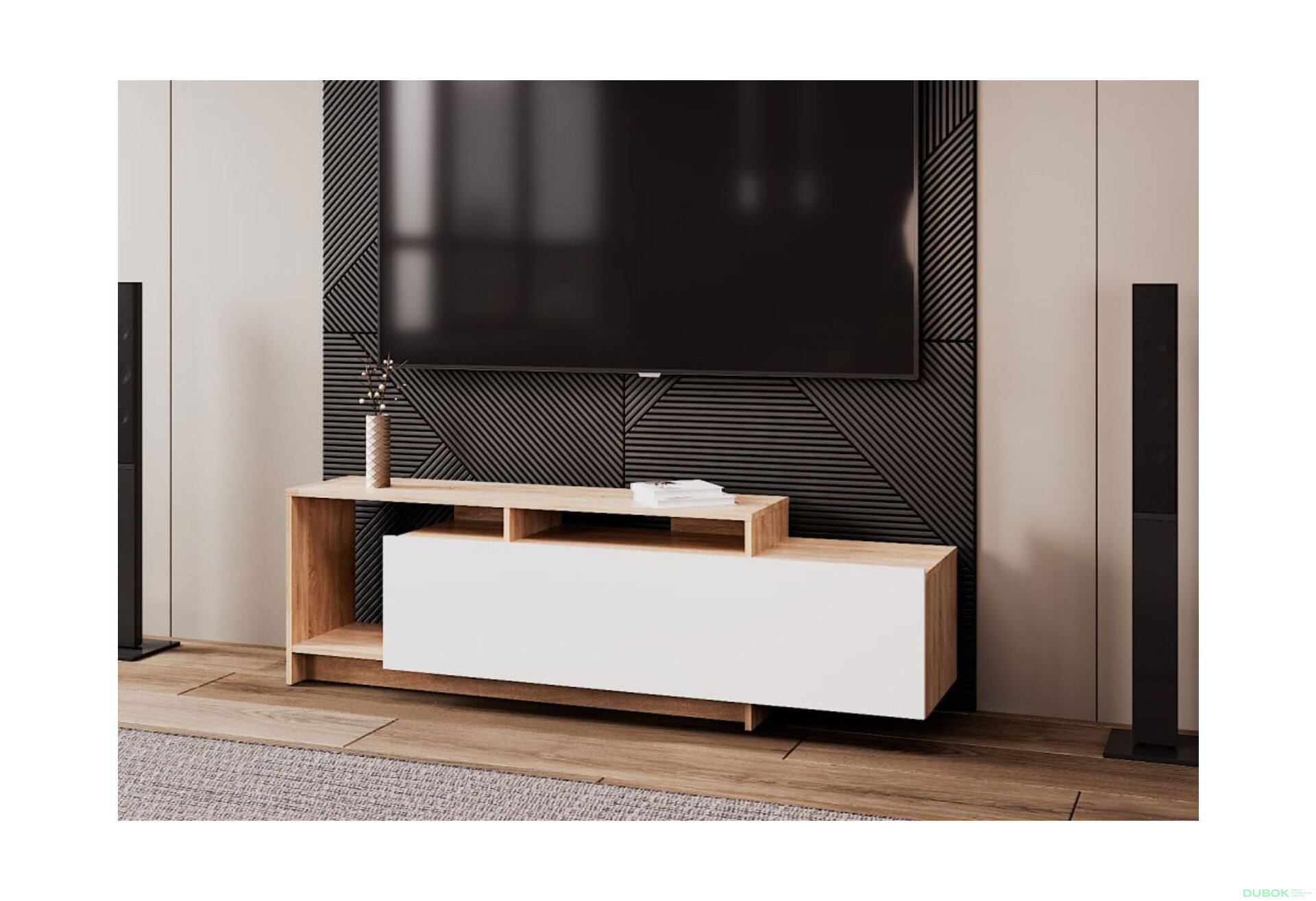 Fotografia 6 - TV stolík U2 dub sonoma / biely drevotrieska 160x38x48