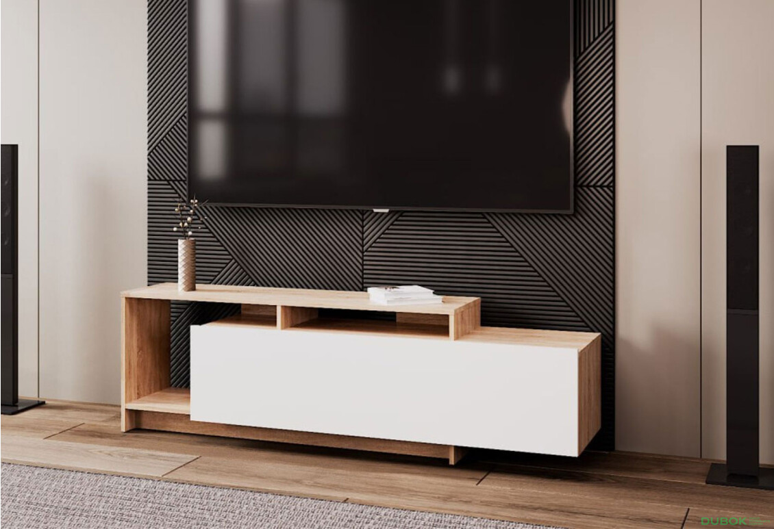 Fotografia 6 - TV stolík U2 dub sonoma / biely drevotrieska 160x38x48