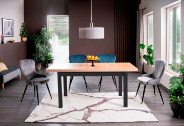 Stôl Presto 140(140+39+39)x80 čierny + 4 stoličky Lotus Velvet Bluvel 14 / 85