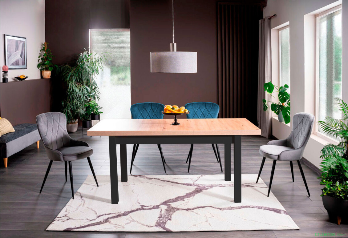 Stôl Presto 140(140+39+39)x80 čierny + 4 stoličky Lotus Velvet Bluvel 14 / 85