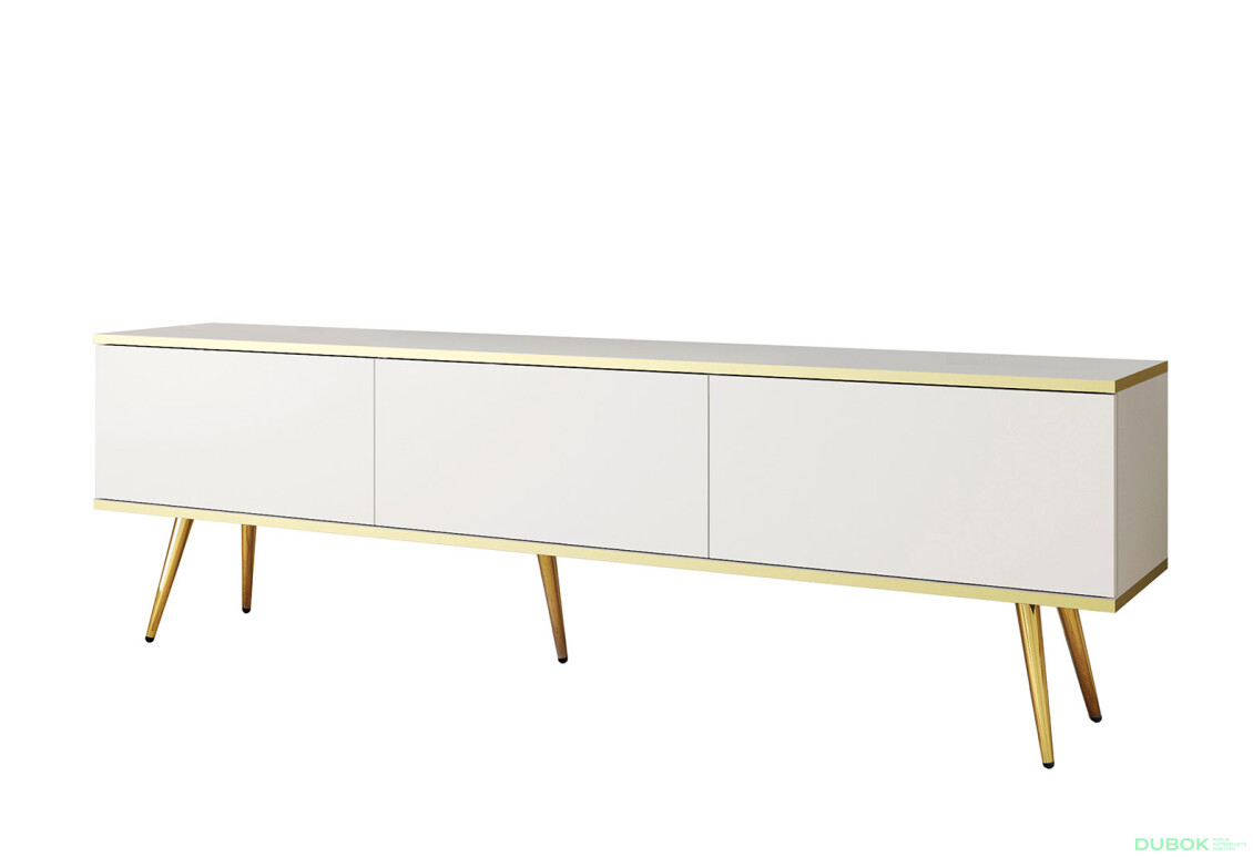 TV stolík RTV 175 biely, zlaté nohy Oro - Fotografia 1 Fotografia 1 - TV stolík RTV 175 biely, zlaté nohy Oro