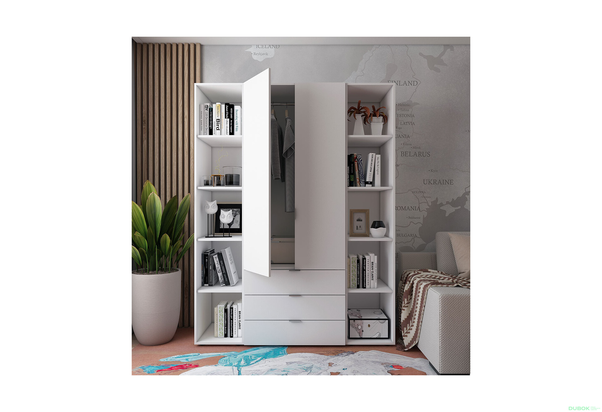 Skriňa dvojdverová s 2 regálmi Gelar 153.9 cm Biela - Fotografia 3 Fotografia 3 - Skriňa dvojdverová s 2 regálmi Gelar 153.9 cm Biela