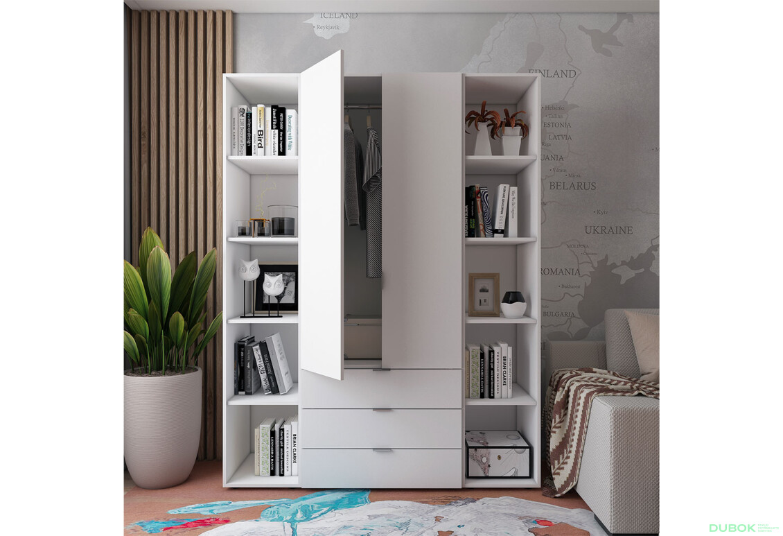 Skriňa dvojdverová s 2 regálmi Gelar 153.9 cm Biela - Fotografia 3 Fotografia 3 - Skriňa dvojdverová s 2 regálmi Gelar 153.9 cm Biela