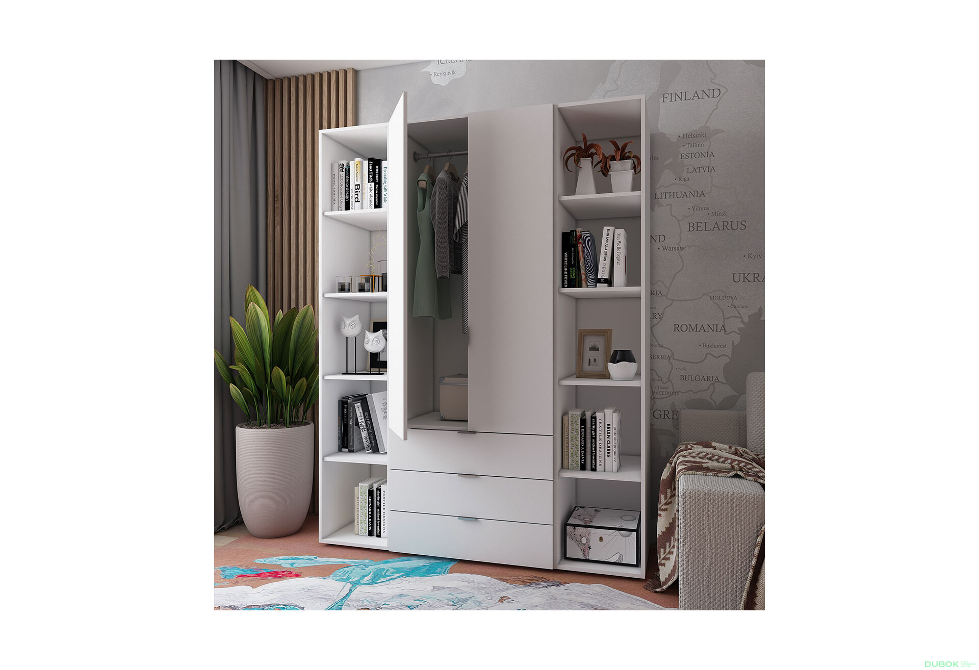 Skriňa dvojdverová s 2 regálmi Gelar 153.9 cm Biela - Fotografia 2 Fotografia 2 - Skriňa dvojdverová s 2 regálmi Gelar 153.9 cm Biela