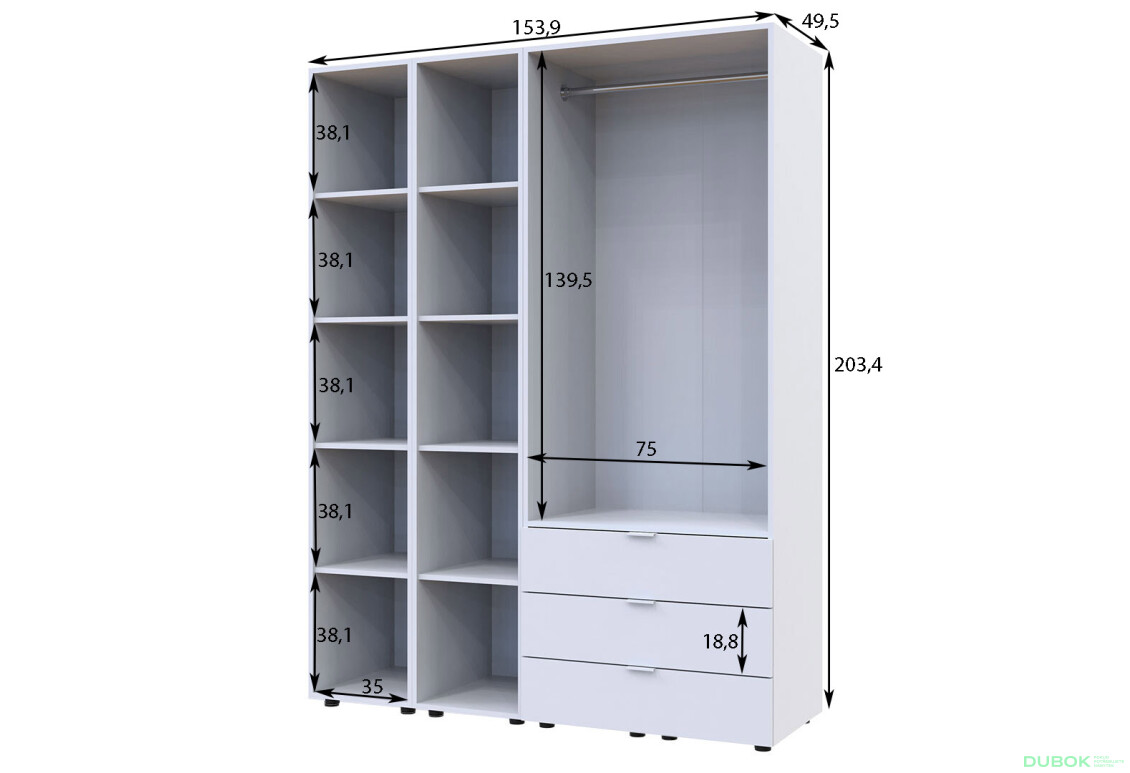 Skriňa dvojdverová s 2 regálmi Gelar 153.9 cm Biela - Fotografia 6 Fotografia 6 - Skriňa dvojdverová s 2 regálmi Gelar 153.9 cm Biela