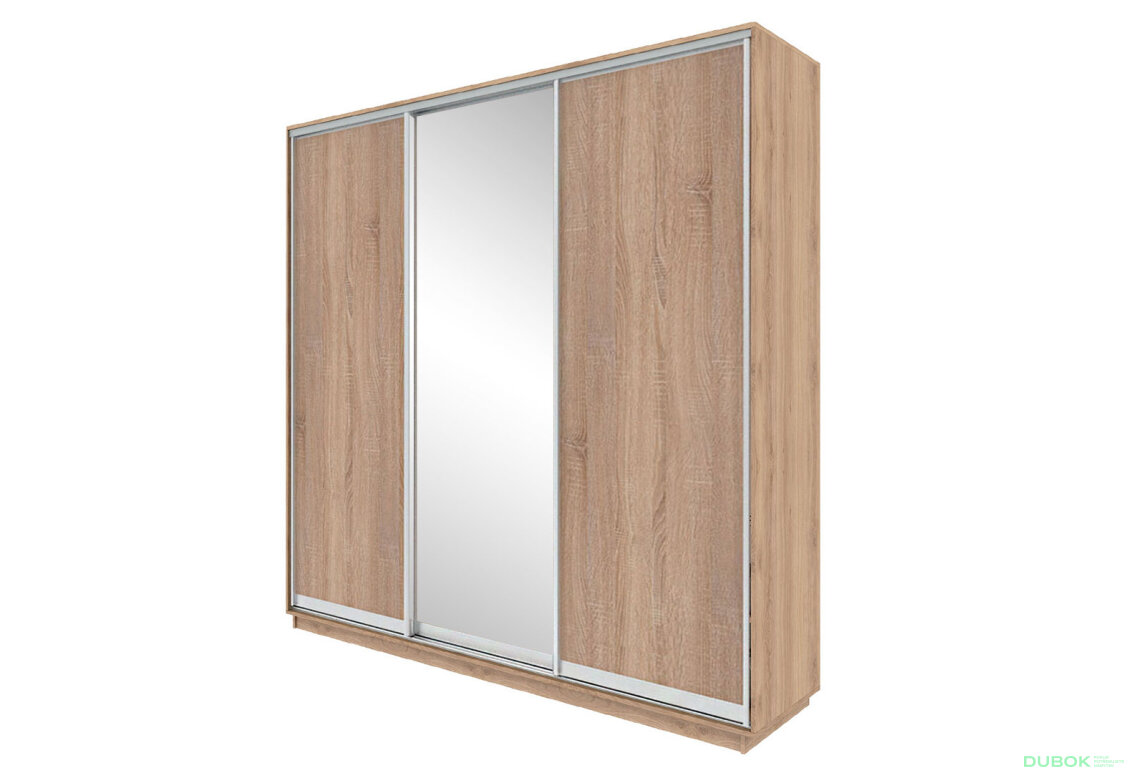 Skriňa s posuvnými dverami 2200x2500x600 2DTD zrkadlo Dub Sonoma, profil strieborný