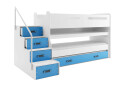 Poschodová posteľ Max 1 pre tri osoby biele / modrý 80x200 cm s roštom, matracom - Fotografia 1 Fotografia 1 - Poschodová posteľ Max 1 pre tri osoby biele / modrý 80x200 cm s roštom, matracom
