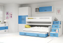 Poschodová posteľ Max 1 pre tri osoby biele / modrý 80x200 cm s roštom, matracom - Fotografia 4 Fotografia 4 - Poschodová posteľ Max 1 pre tri osoby biele / modrý 80x200 cm s roštom, matracom