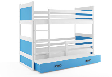 Poschodová posteľ Rico pre tri osoby biele / modrý 90x200 cm s roštom, matracom