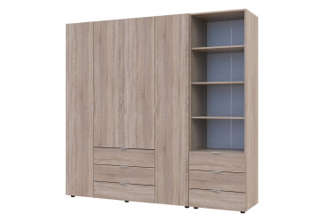 Skriňa 4D s regálom s zásuvkami Gelar 215 cm dub sonoma